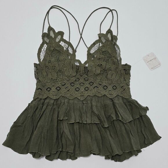 Free People - S - Women’s Adella Camisole Top in Olive Sparrow - Picture 5 of 6